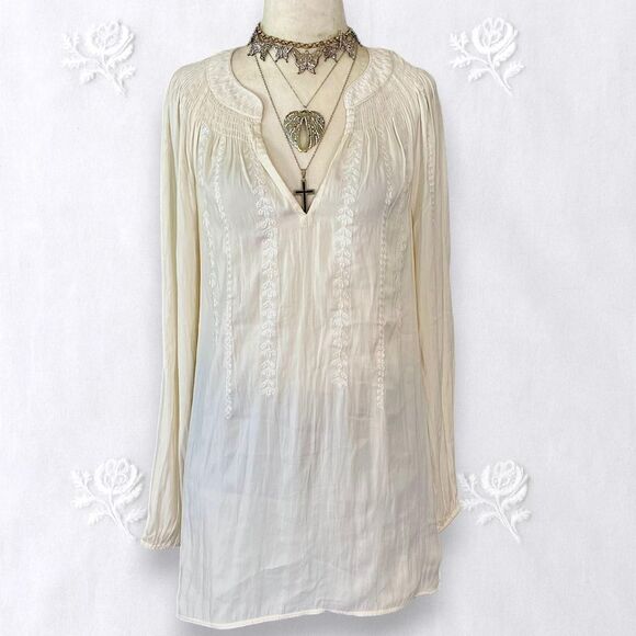 Lilly Pulitzer Cream White Embroidered Boho Silky Top Hollis Tunic Blouse M - Picture 1 of 8
